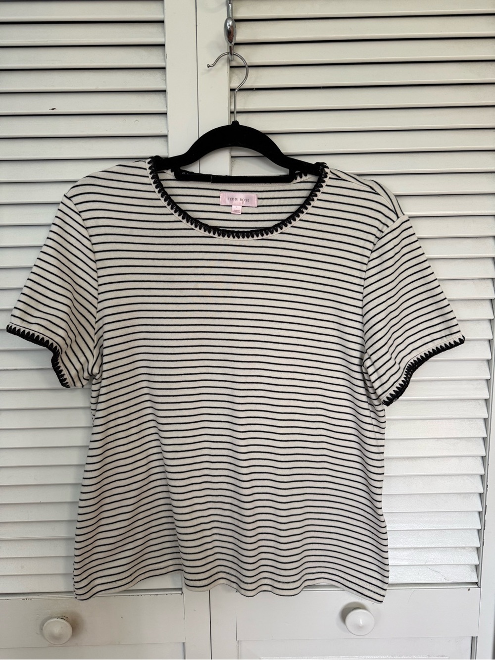 Striped Black & White Short Sleeve Tee with Contrast Trim